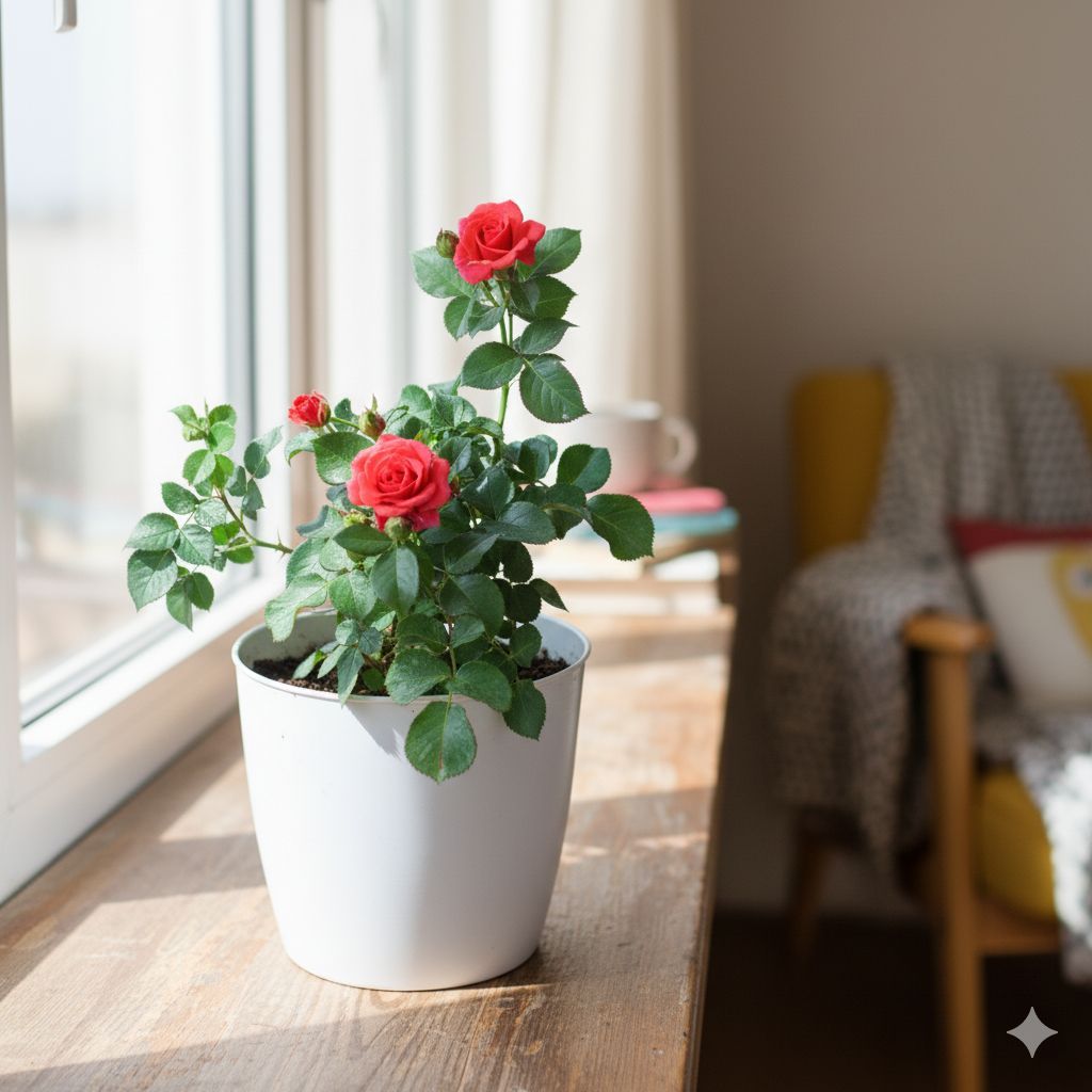 Rose Red in 6 Inch Classy White Cup Ceramic Pot