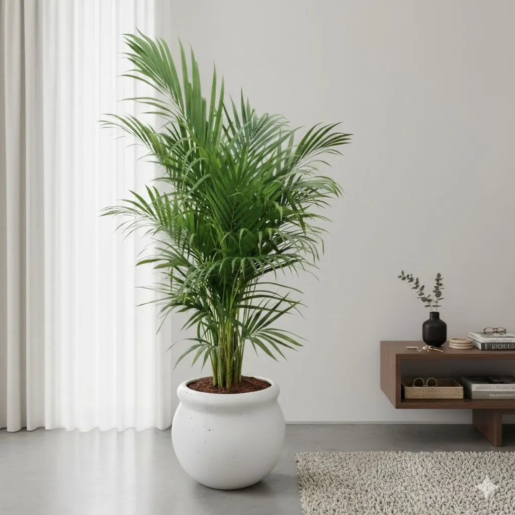 Areca L (2-3 Ft) in 6 Inch Classy White Matki Ceramic Pot