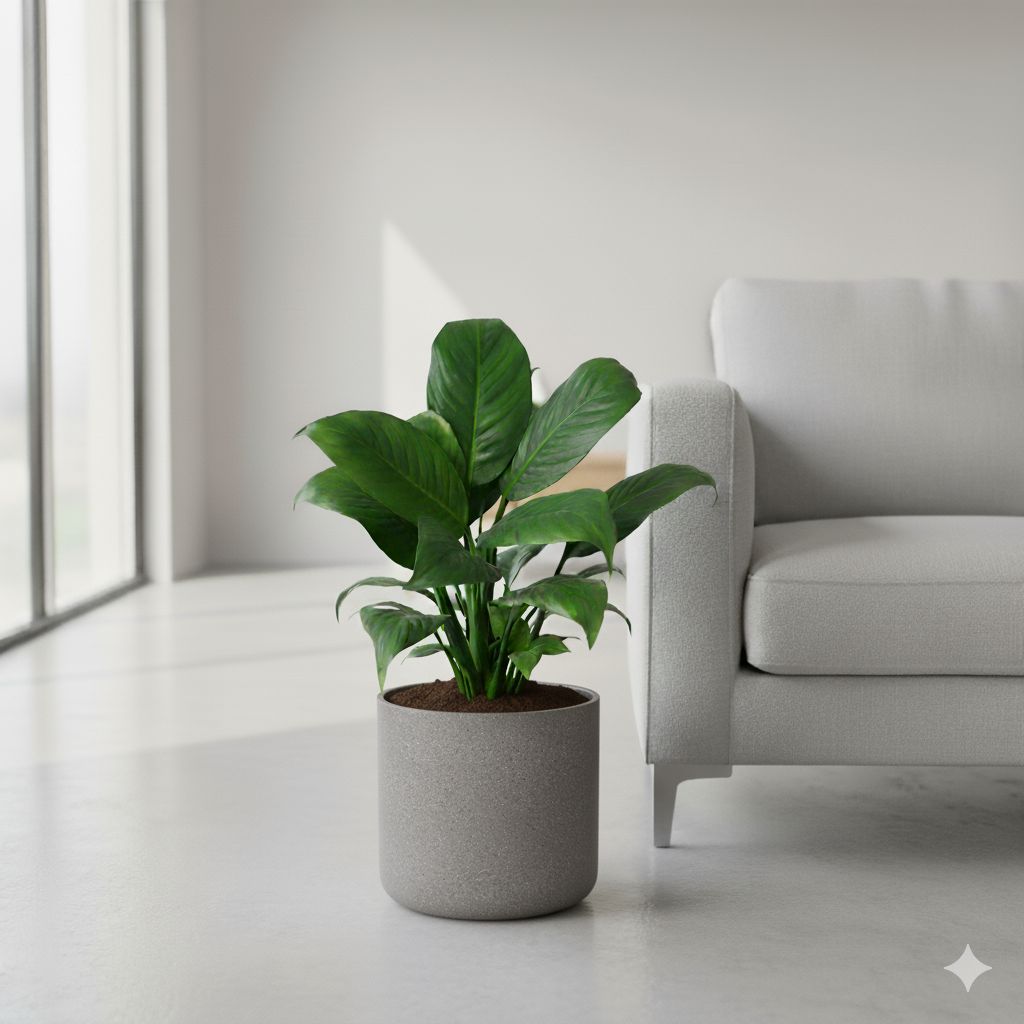 Peace Lily White Bushy in 11 X 11 Inch Grey Premium Dochieo Fiberglass Planter