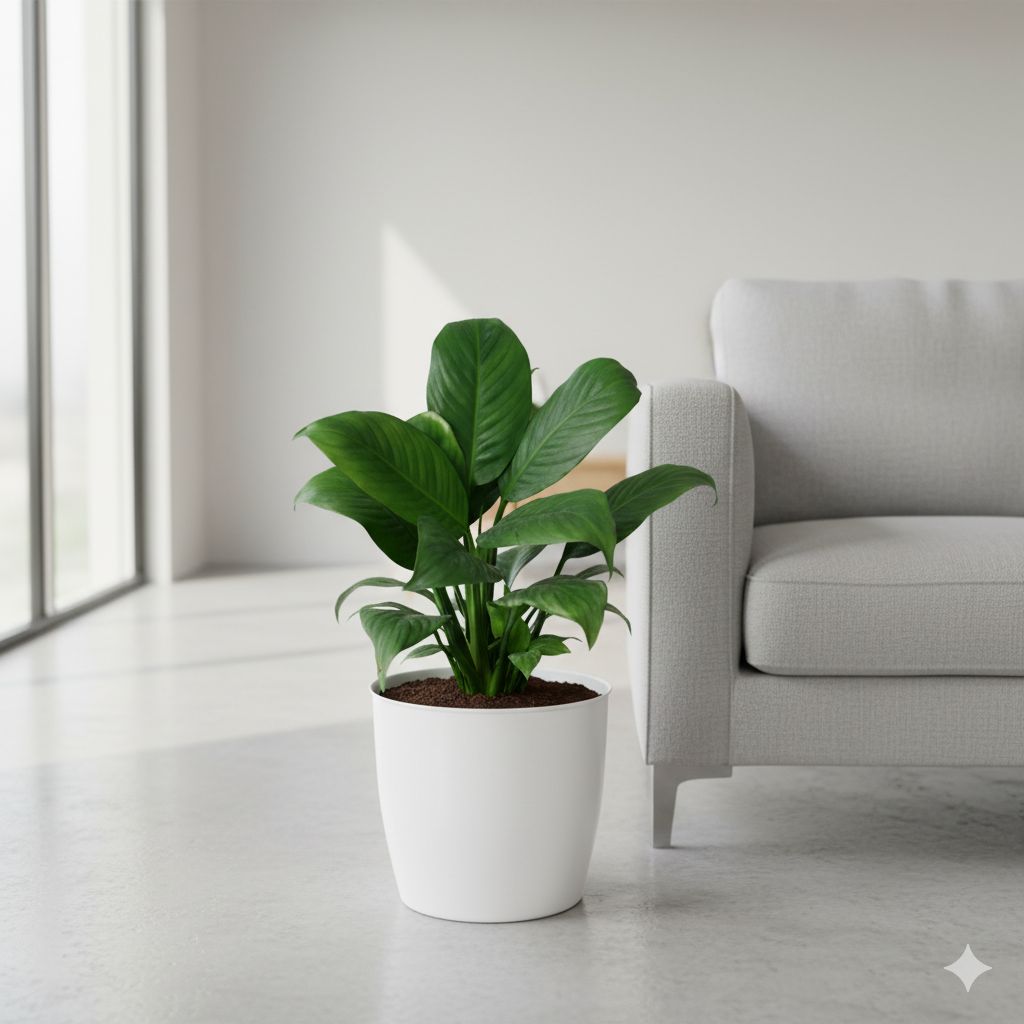Peace Lily White Bushy in 6 Inch Classy White Cup Ceramic Pot