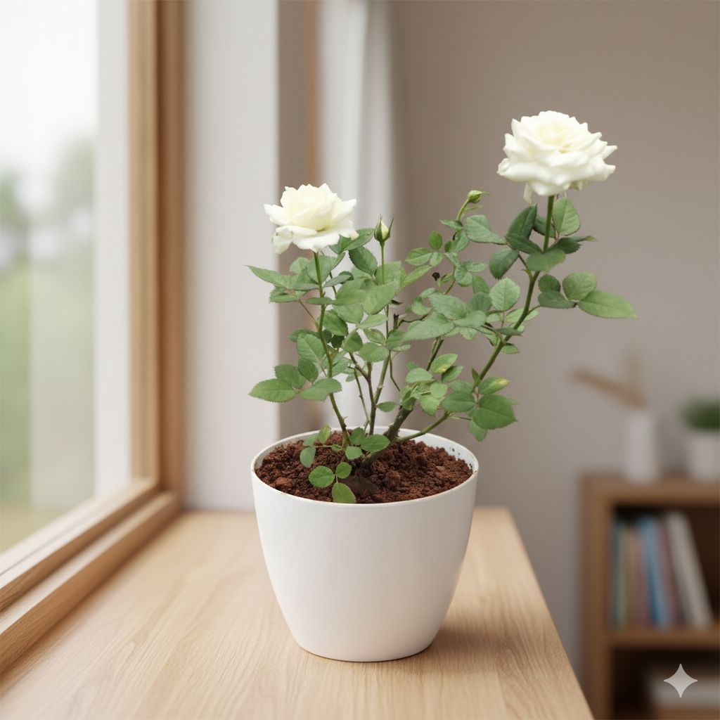 Rose White in 6 Inch Classy White Cup Ceramic Pot