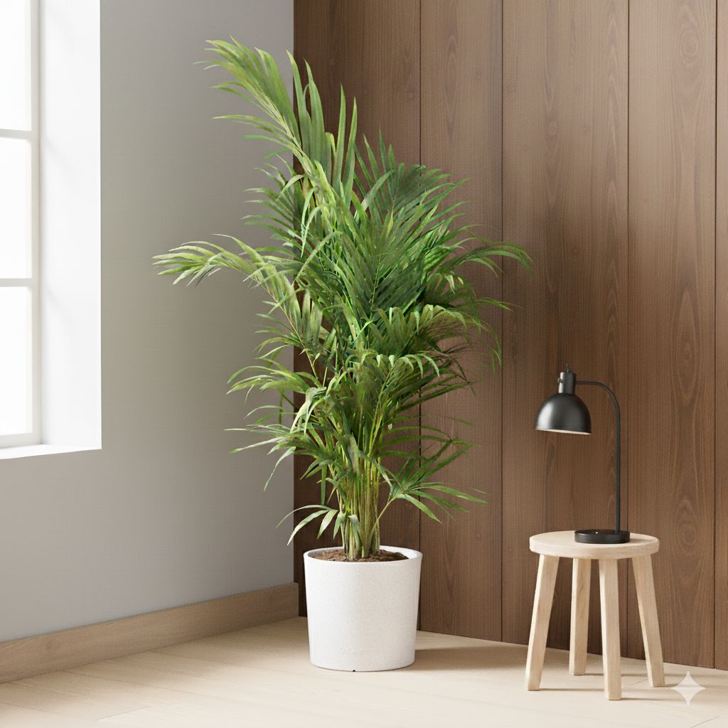 Areca Palm (~ 2 Ft) in 11 X 11 Inch White Premium Dochieo Fiberglass Planter - Durable large size decoratiive fiber pot for indoor outdoor plants with 5 year warranty