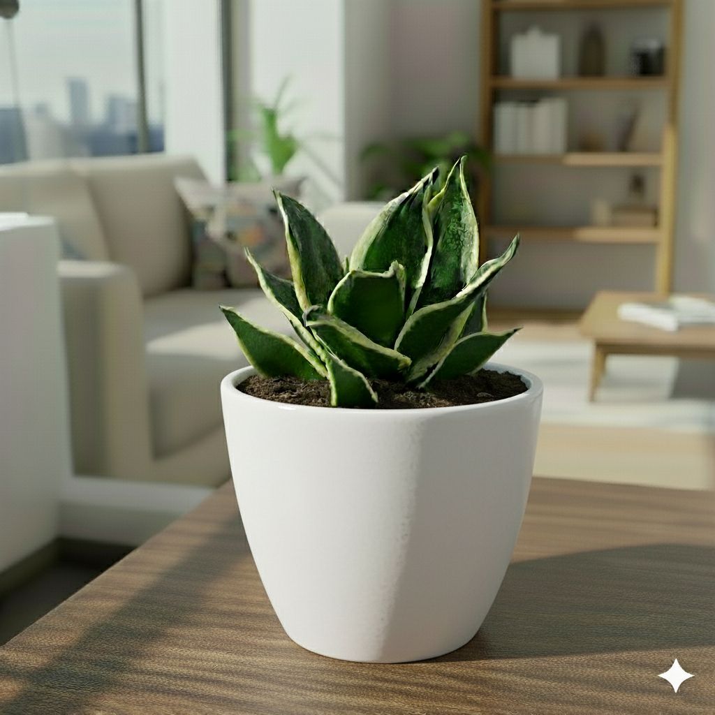 Snake Plant Golden in 6 Inch Ceramic Pot | White Glossy Bloom Cup Ceramic Planter