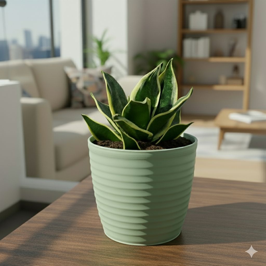 Snake Plant Golden in 5 Inch Pastel Green Avora Premium Plastic Planter