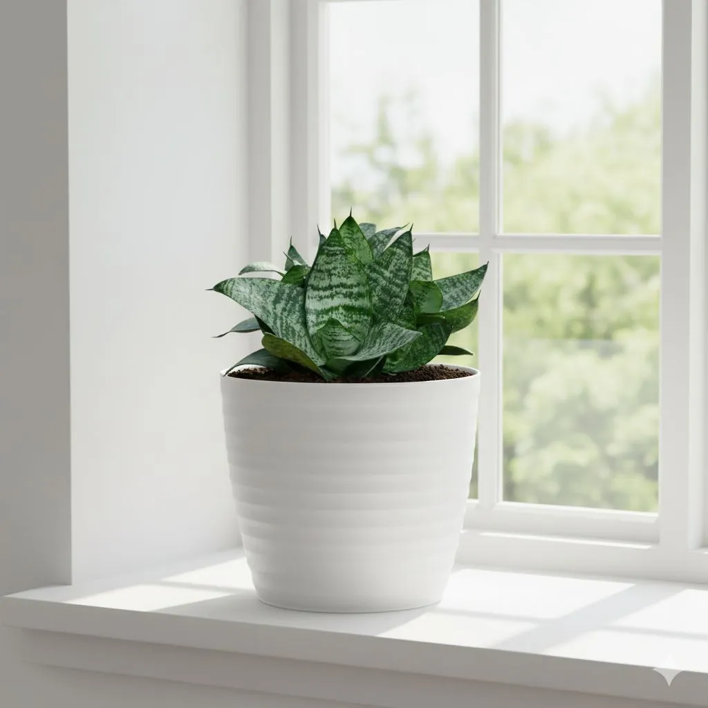 Snake Dwarf Green in 5 Inch White Avora Premium Plastic Planter