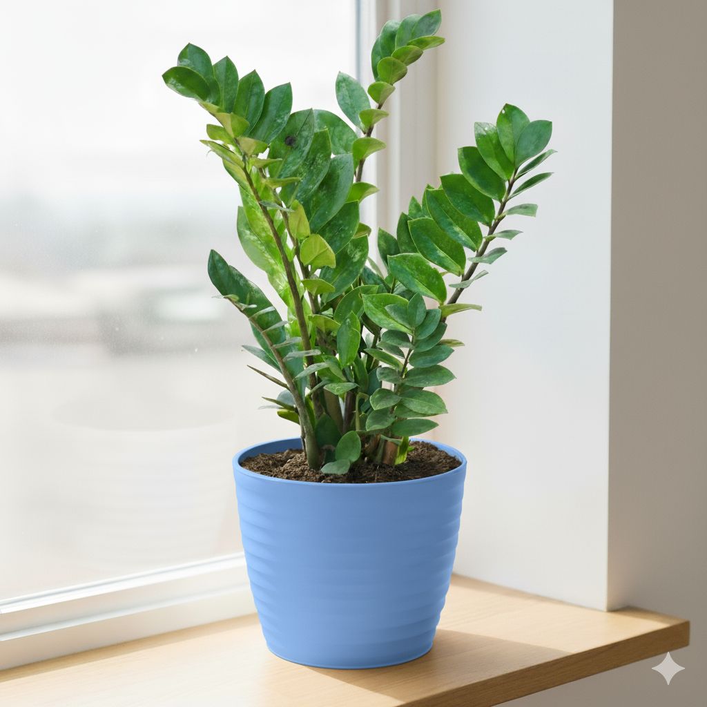 Zz Green (~1 ft)  in 5 Inch Elvan Blue Avora Premium Plastic Planter