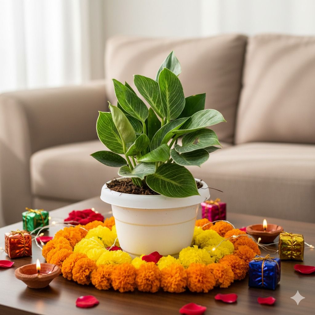 Philodendron Birkin in 8 Inch Classy White Plastic Pot
