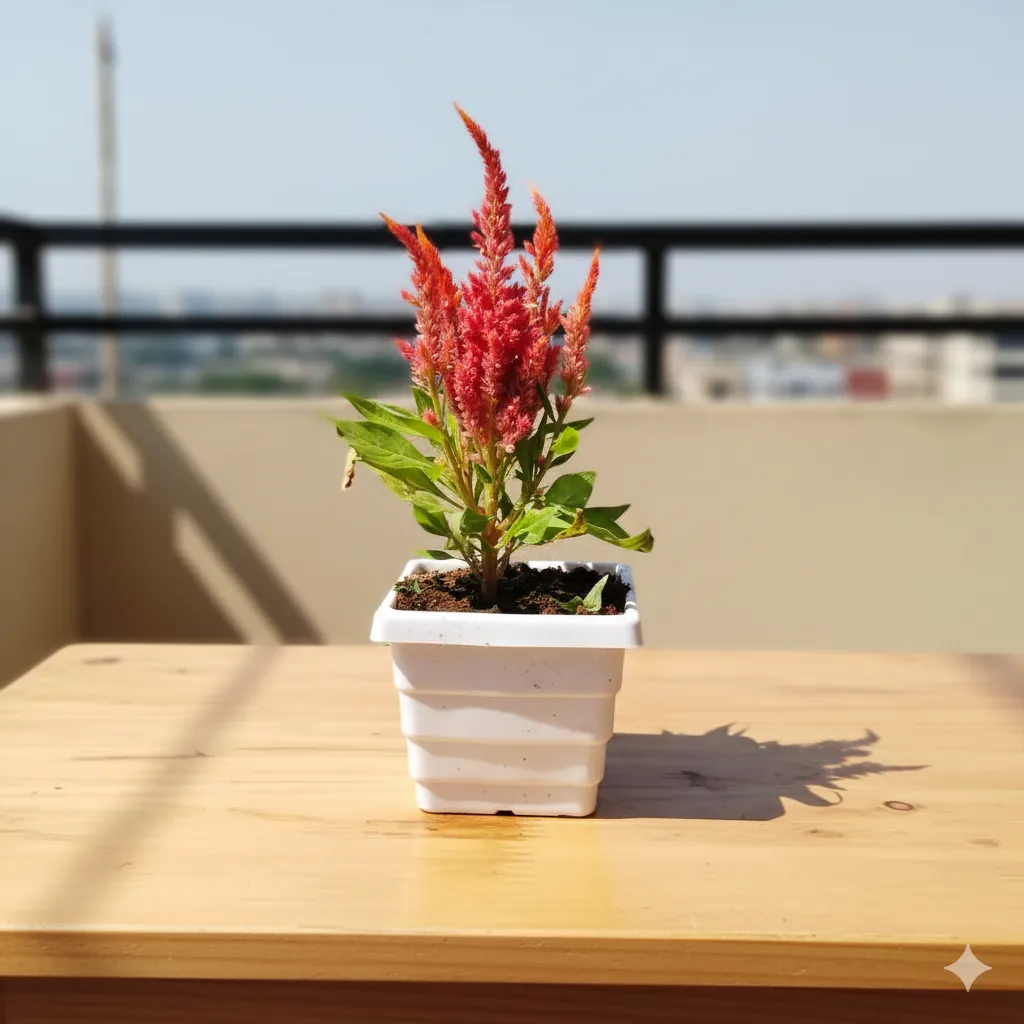 Cockscomb (any colour) in 4 Inch White Premium Orchid Square Plastic Pot