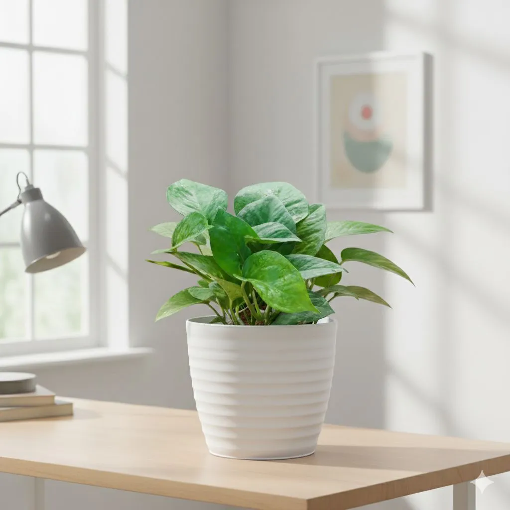 Money Plant Green in 5 Inch White Avora Premium Plastic Planter