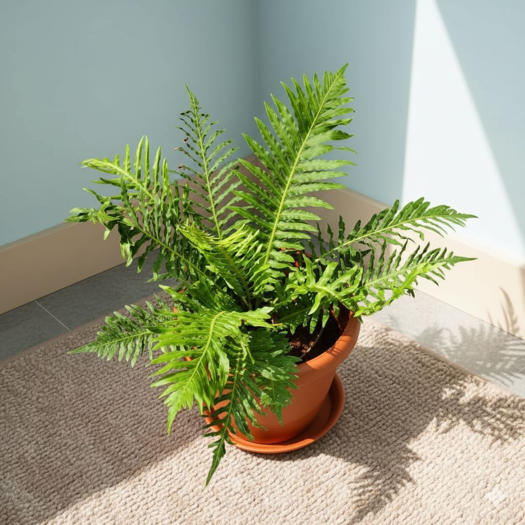 Fern Green in 7 Inch Classy Red Plastic Pot with Tray