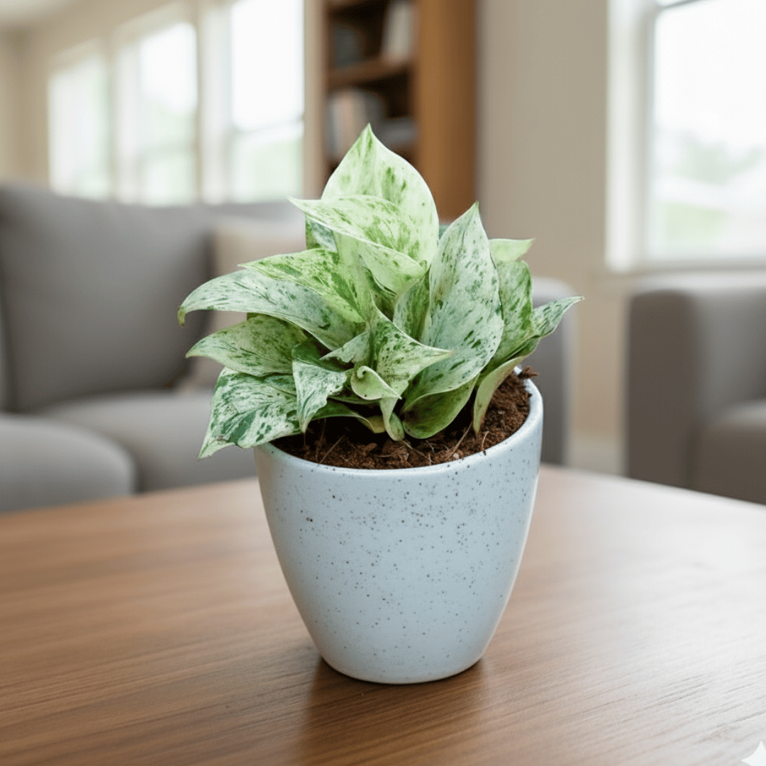 Gift Ready - Money Plant White in 4 Inch Classy White Cup Ceramic Pot With a Chic Bag