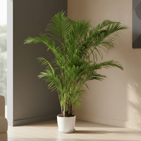 Areca Palm ~ 3 Ft in 10 Inch White Premium Sphere Plastic Pot with Tray - Best Air Purifying Corner Indoor Plant
