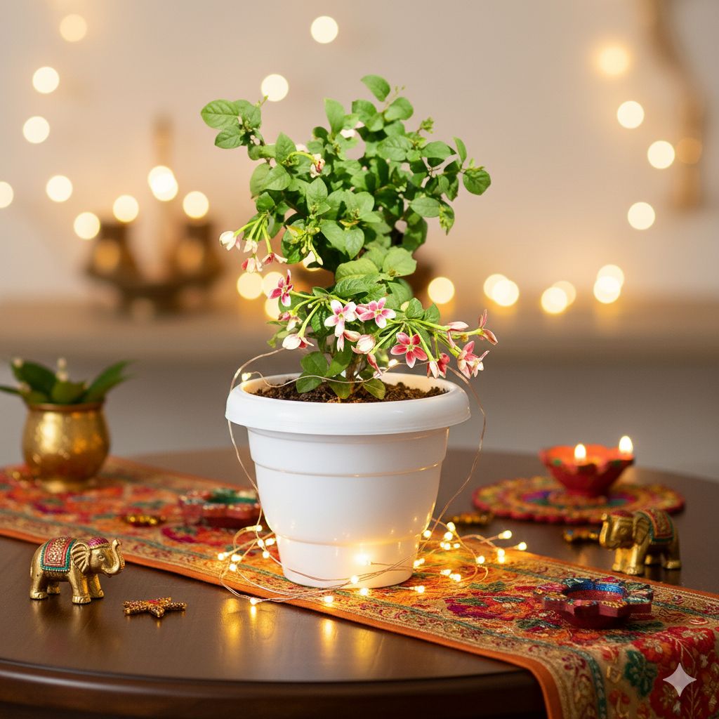 Madhu Malti / Rangoon Creeper Dwarf (Any Colour) in 8 Inch White Classy Plastic Pot