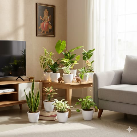 The Ultimate Air Purifier Set - Set of 8 - Air Purfying Plants in 4 Inch Classy White Cup Ceramic Pot