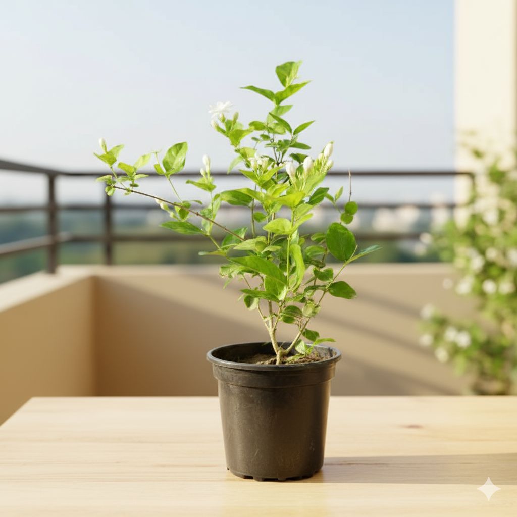 Motia / Mogra White in 6 Inch Black Nursery Pot