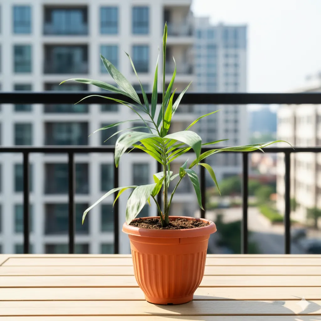 Cane Palm in 8 Inch Terracotta Red Olive Plastic Pot