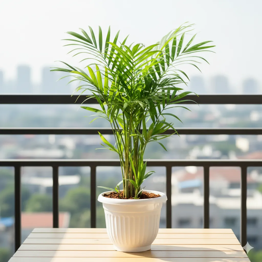 Bamboo Palm (~ 2 Ft) in 10 Inch White Olive Plastic Pot