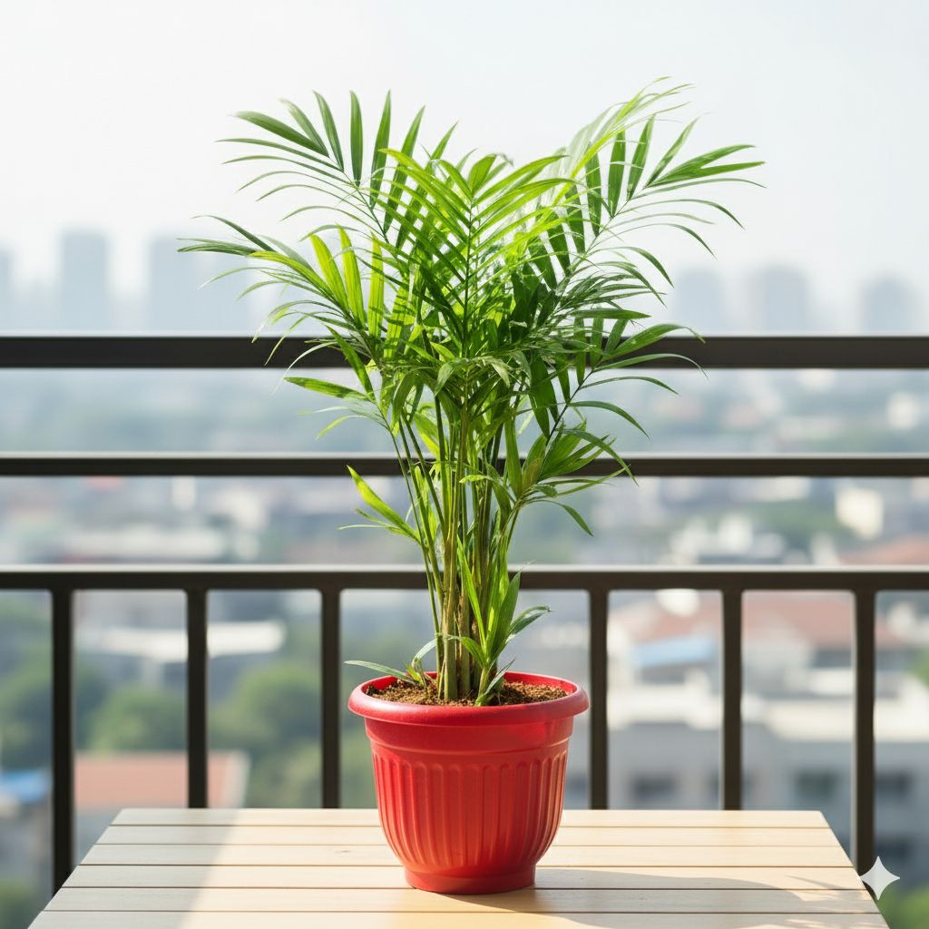 Bamboo Palm (~ 2 Ft) in 10 Inch Terracotta Red Classy Plastic Pot