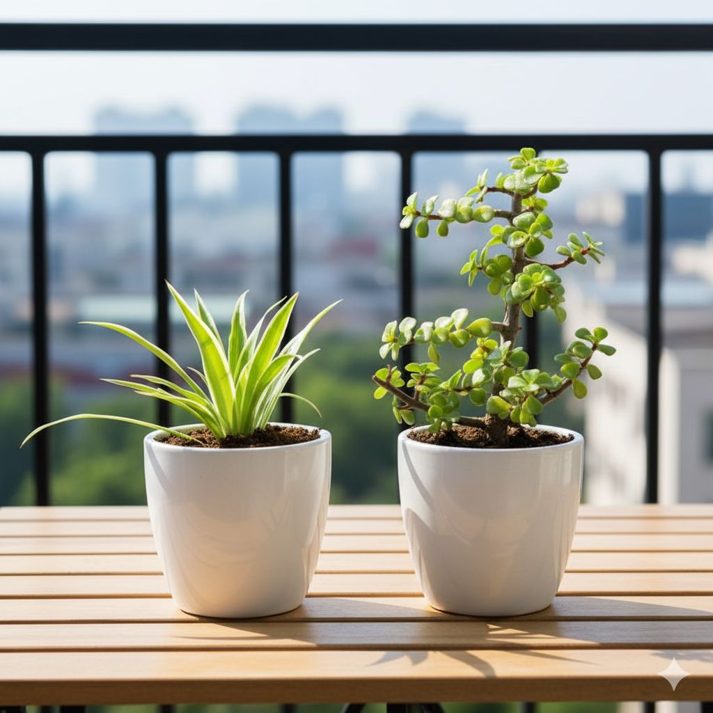 Set of 2 - Spider & Jade in 4 Inch White Cup Ceramic Pot