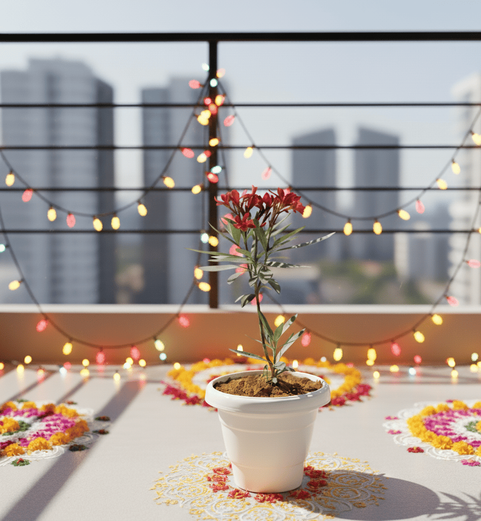 Kaner / Oleander Red in 8 Inch White Classy Plastic Pot