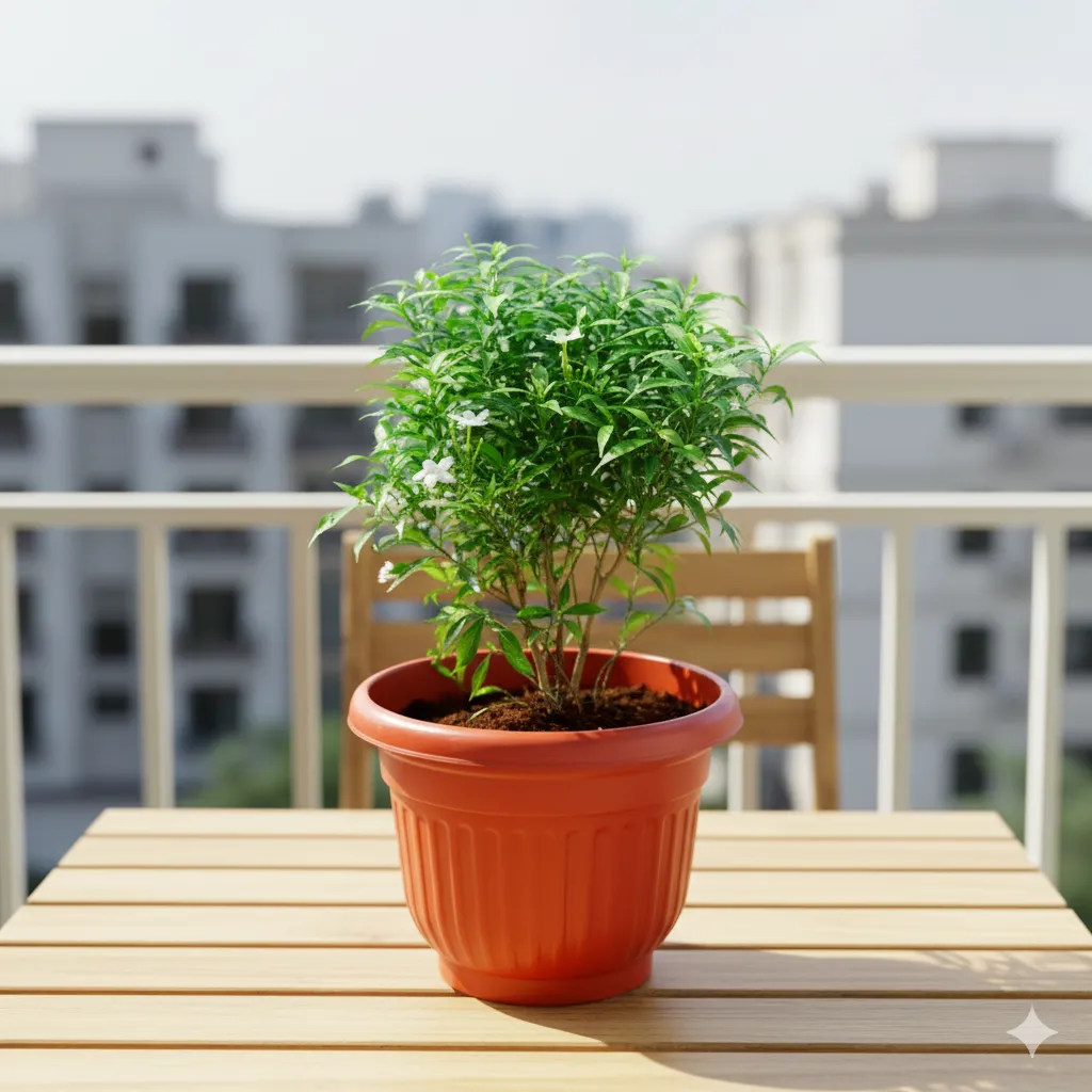 Chandni Dwarf White in 10 Inch Terracotta Red Olive Plastic Pot