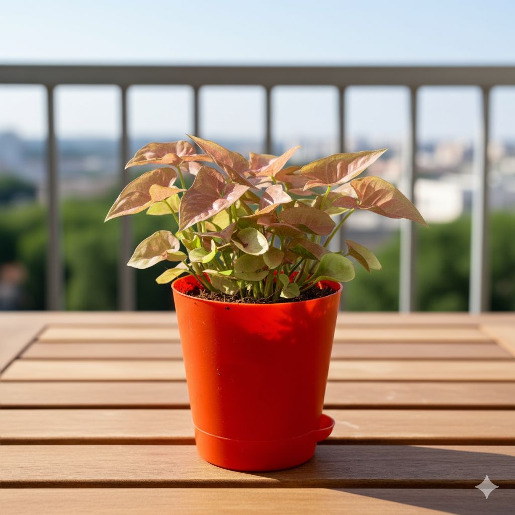 Syngonium Pink in 4 Inch Red Florence Self Watering Pot