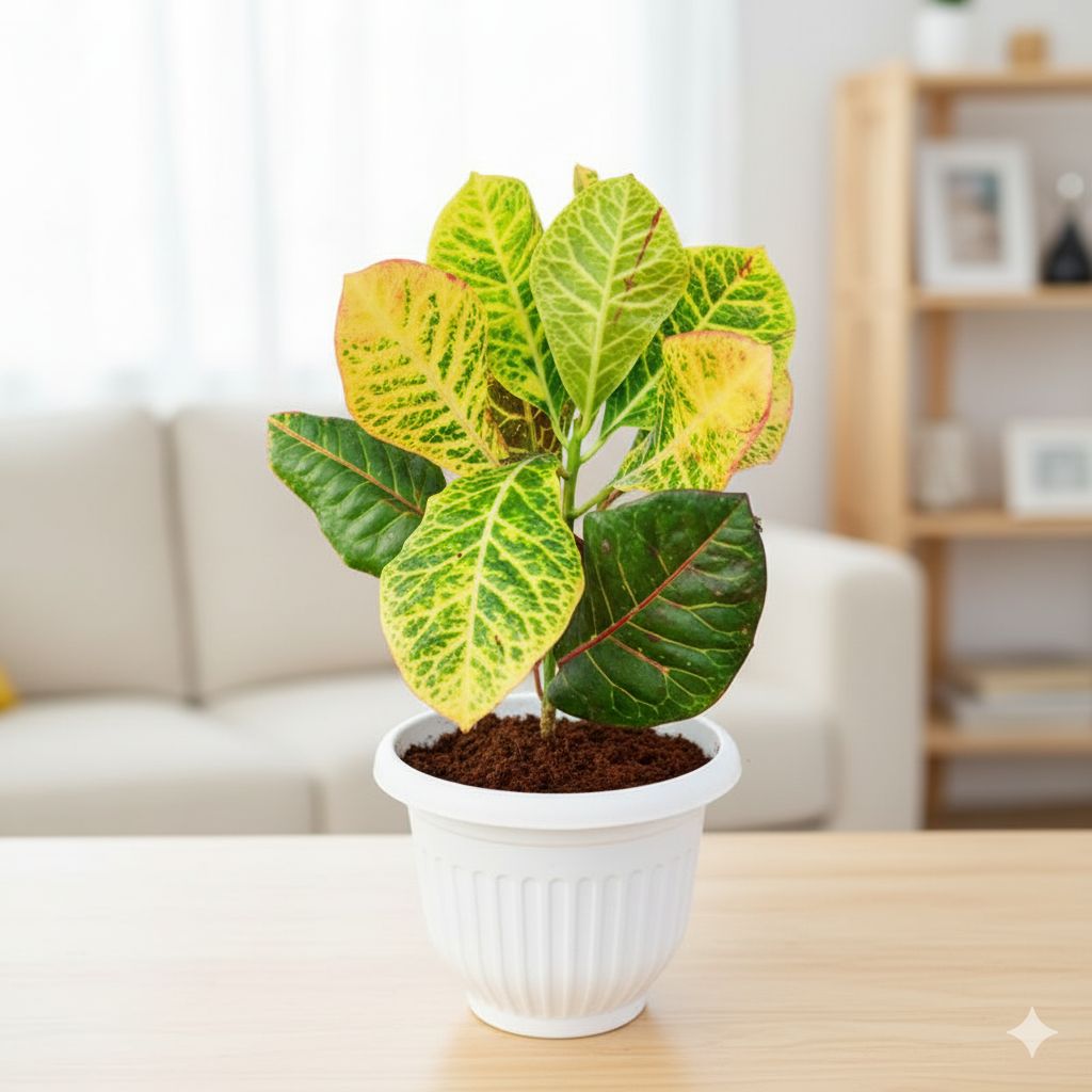 Croton Petra in 8 Inch White Olive Plastic Pot
