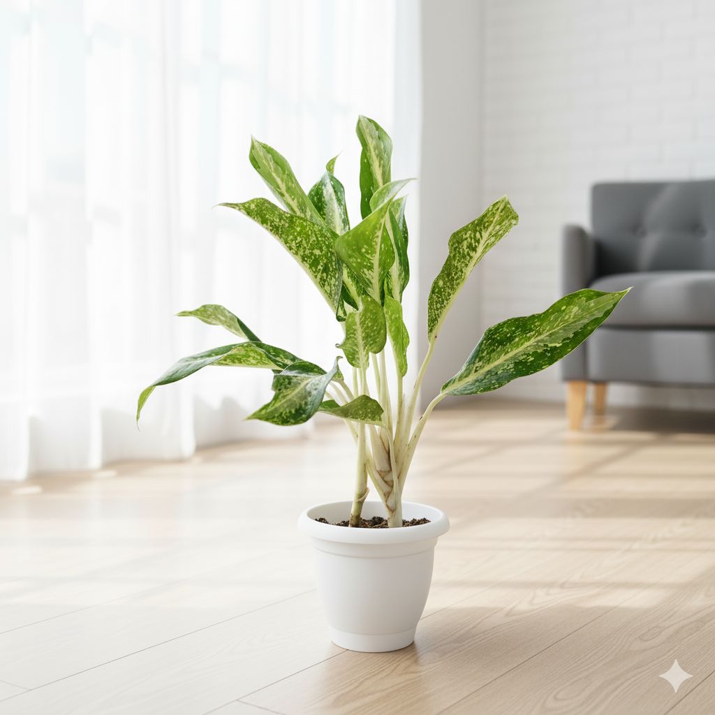 Aglaonema Dove in 8 Inch Classy White Plastic Pot