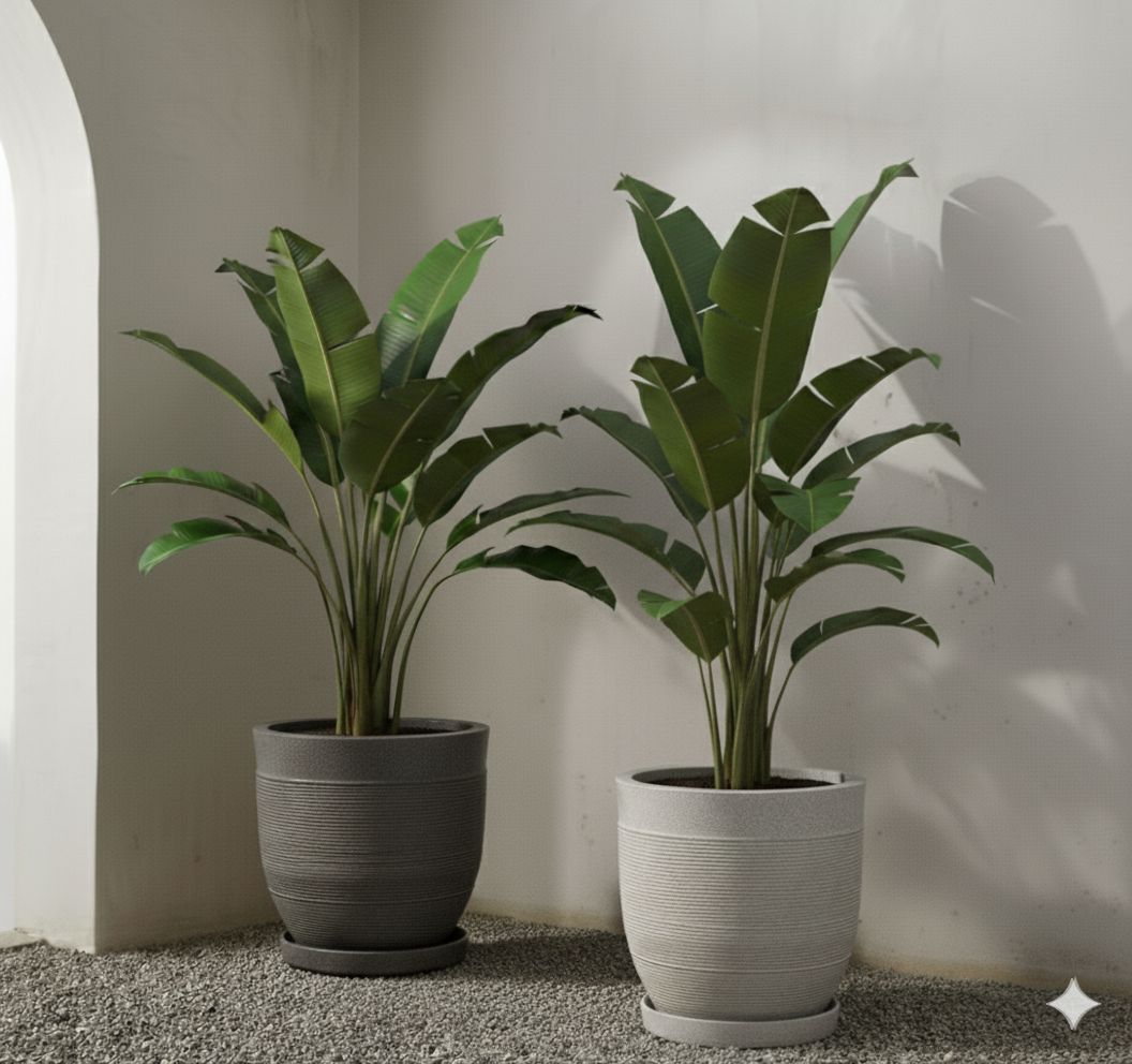 Set of 2 - 15 X 15 Inch Grey & White Premium Orbis Fiberglass Planter - Durable large size decoratiive fiber pot for indoor outdoor plants with 5 year warranty