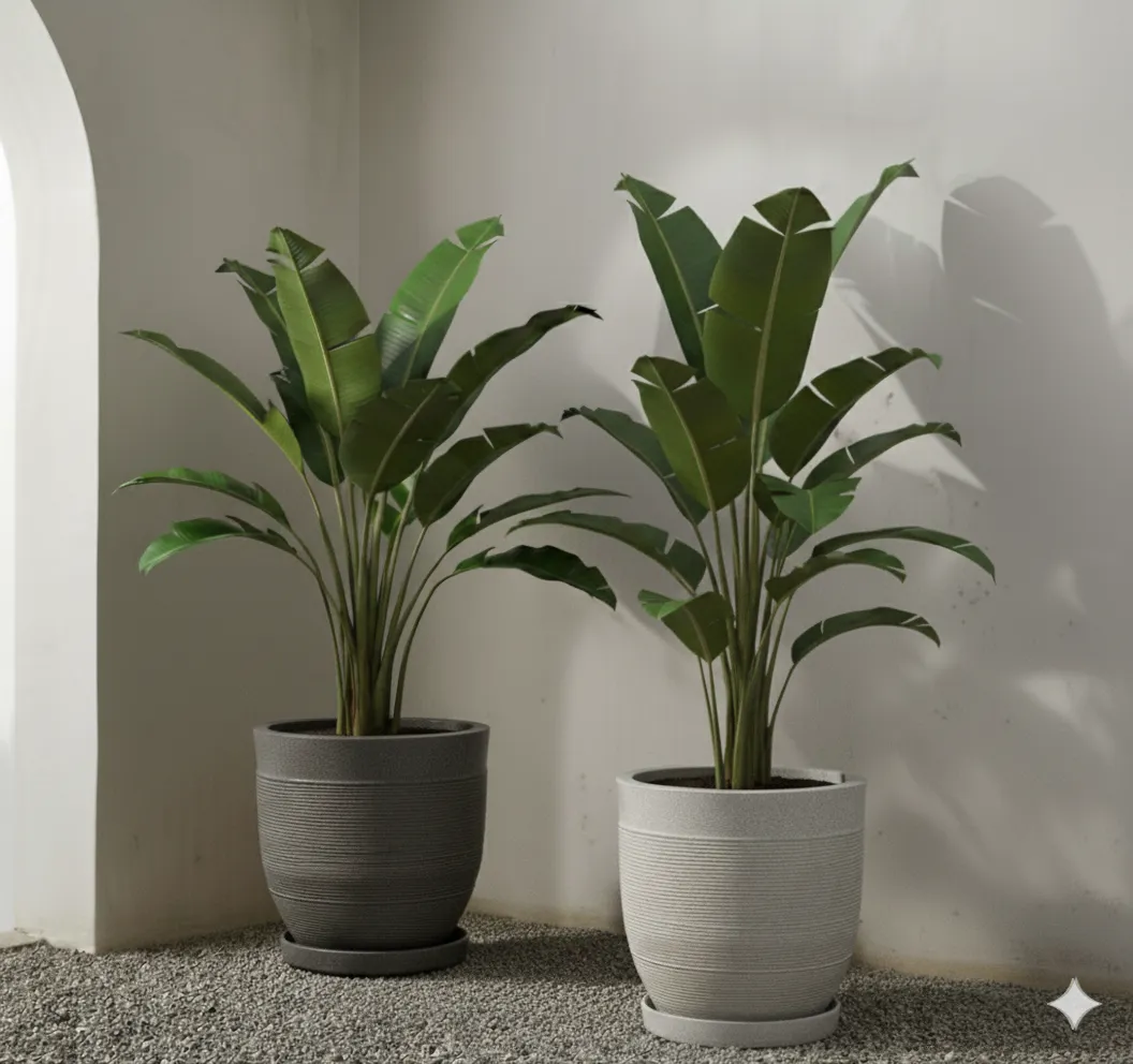 Set of 2 - 15 X 15 Inch Grey & White Premium Orbis Fiberglass Planter - Durable large size decoratiive fiber pot for indoor outdoor plants with 5 year warranty