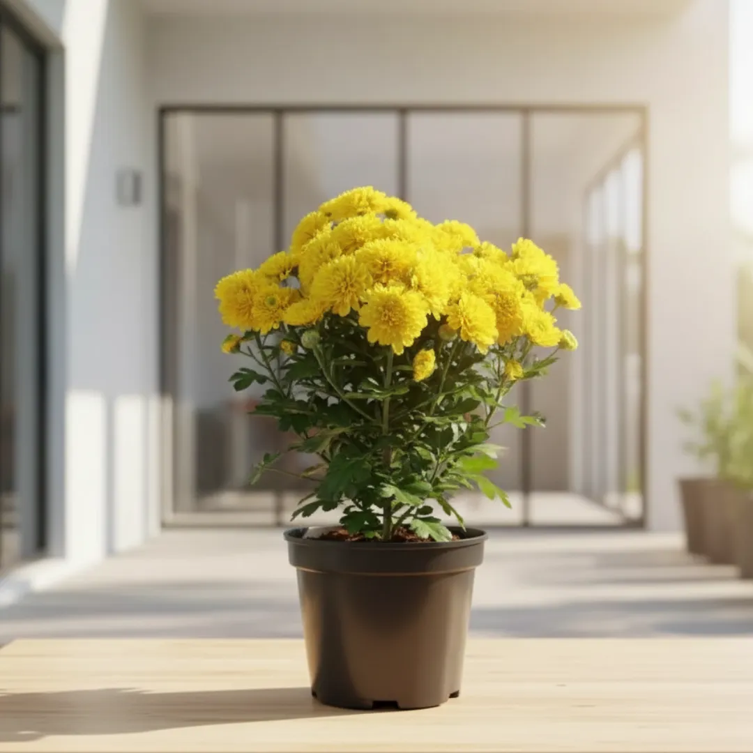 Chrysanthemum / Guldawari / Guldaudi Yellow in 4 Inch Nursery Pot