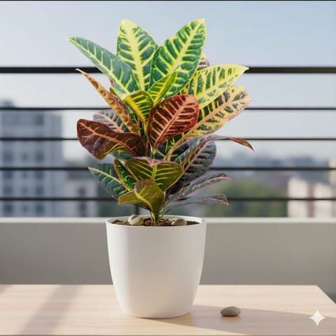 Croton Petra in 6 Inch Classy White Cup Ceramic Pot