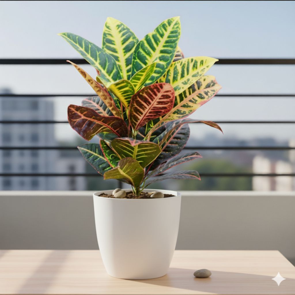 Croton Petra in 6 Inch Classy White Cup Ceramic Pot