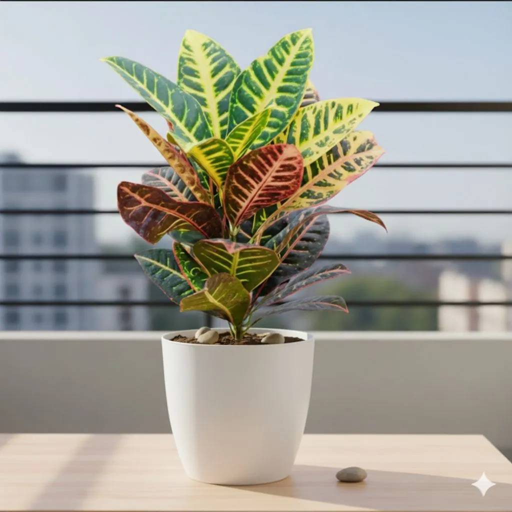 Croton Petra in 6 Inch Classy White Cup Ceramic Pot