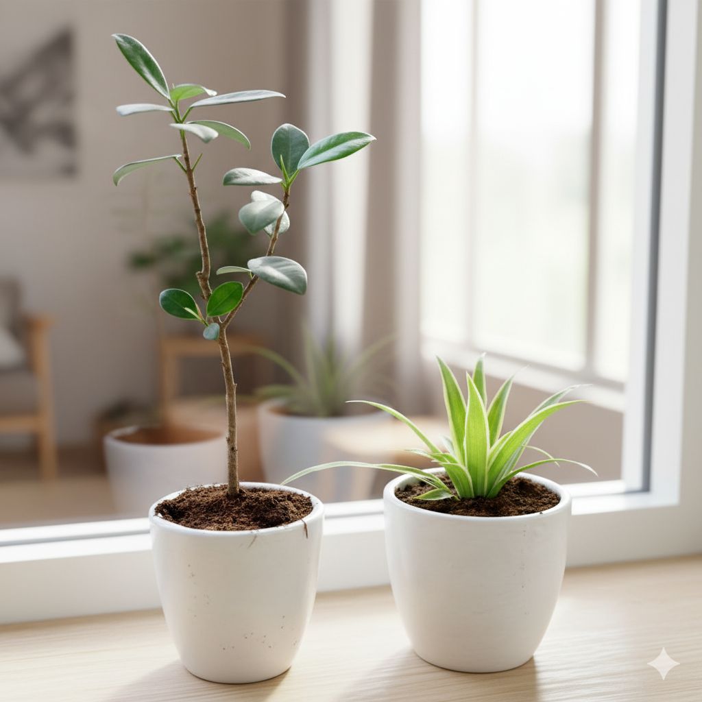 Set of 2 - Rubber & Spider in 4 Inch White Cup Ceramic Pot