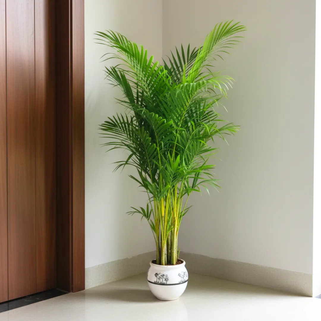 Areca Palm (~ 3.5 Ft) in 7 Inch White Matki Designer Ceramic Pot (any design)