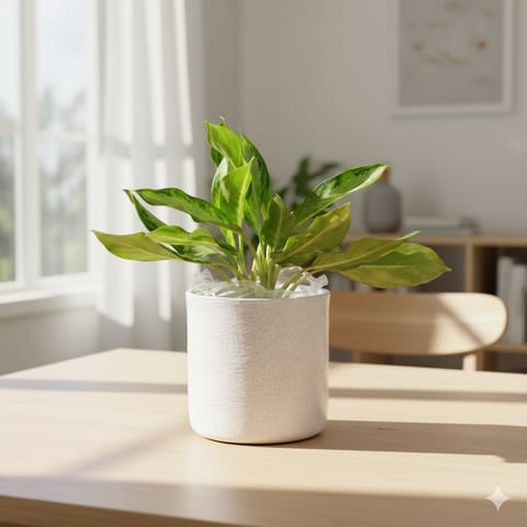 Aglaonema Emerald Bay in 11 X 11 Inch White Premium Dochieo Fiberglass Planter- Durable large size decorative fiber pot for indoor outdoor plants with 5 year warranty