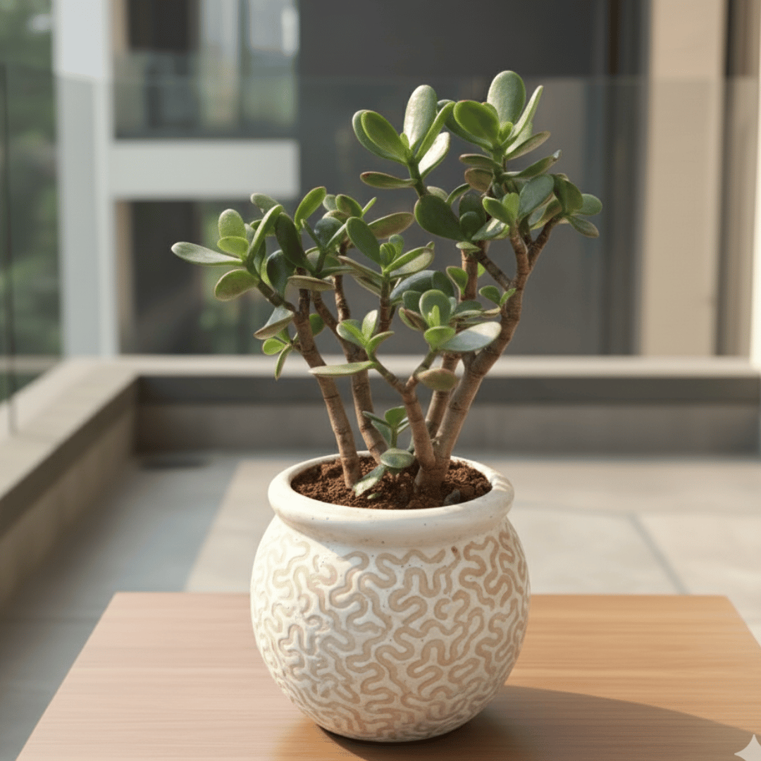 Crassula Ovata Succulent in 5 Inch Classy Handi Ceramic Pot (Design and colour may vary)