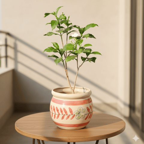 Chandni in 7 Inch Premium Round Ceramic Pot (Any Colour)