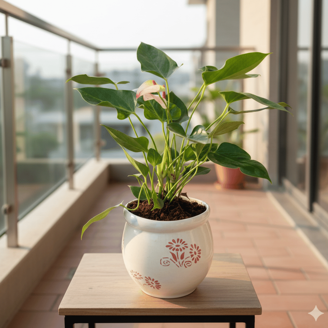 Anthurium (Any Colour) in 5 Inch Premium Round Ceramic Pot (Any Colour)