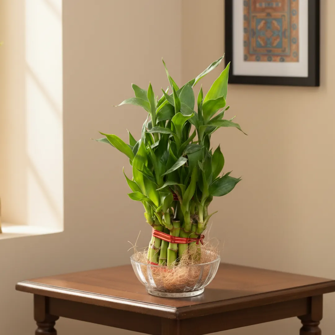 Gift Ready - 2 Layer Lucky Bamboo in Glass Bowl