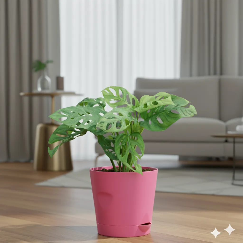 Monstera Broken Heart  in 4 Inch Pink Florence Self Watering Pot