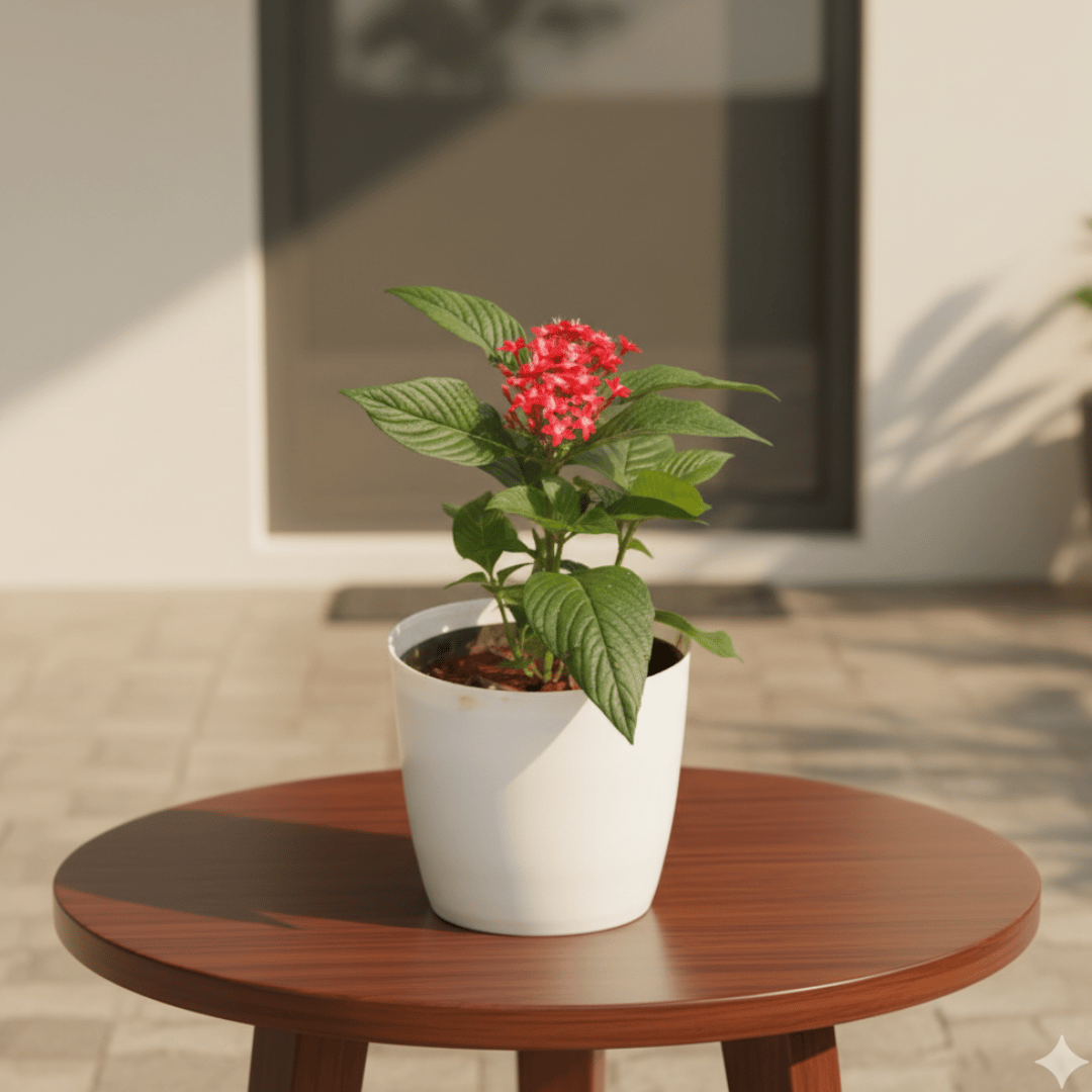 Pentas Red in 5 Inch White Premium Plastic Pot