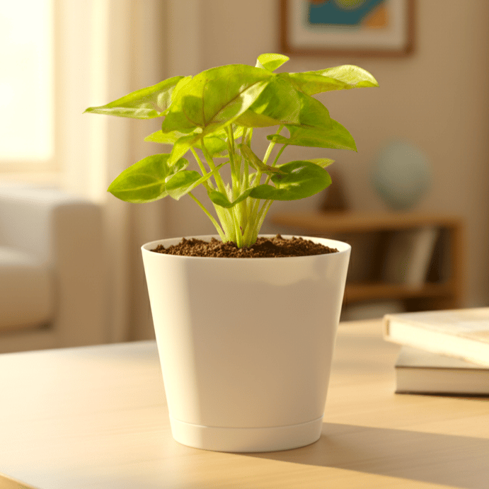 Syngonium Yellow in 4 Inch White Florence Self Watering Pot