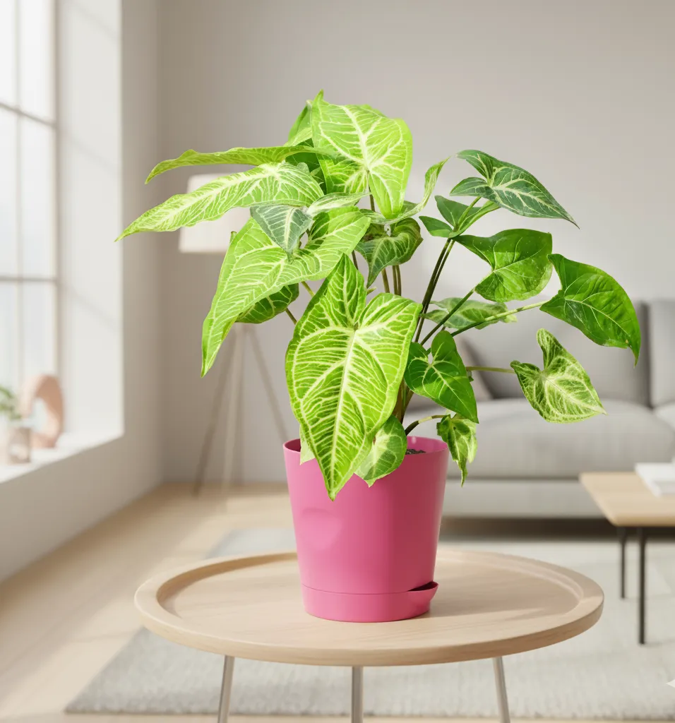 Syngonium Green in 4 Inch Pink Florence Self Watering Pot