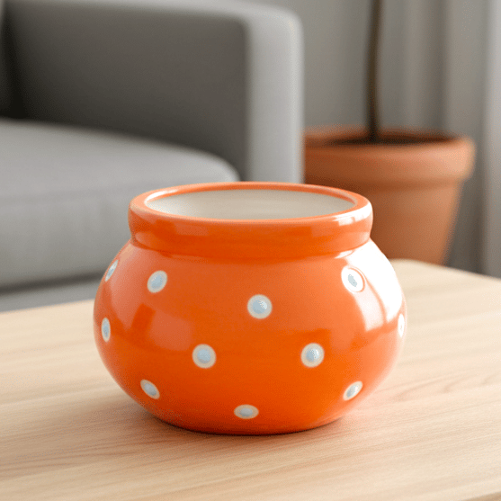 3 Inch Orange Polka Dotted Handmade Matki Ceramic Pot - Minimalist Glossy Succulent Pot