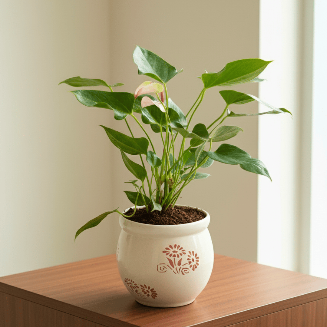 Anthurium (Any Colour) in 5 Inch Premium Round Ceramic Pot (Any Colour)