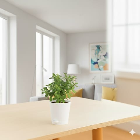 Jade in 4 Inch White Florence Self Watering Pot