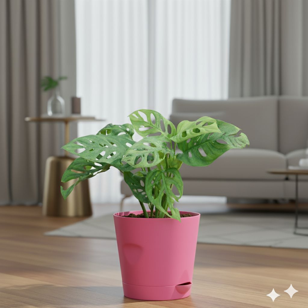 Monstera Broken Heart  in 4 Inch Pink Florence Self Watering Pot