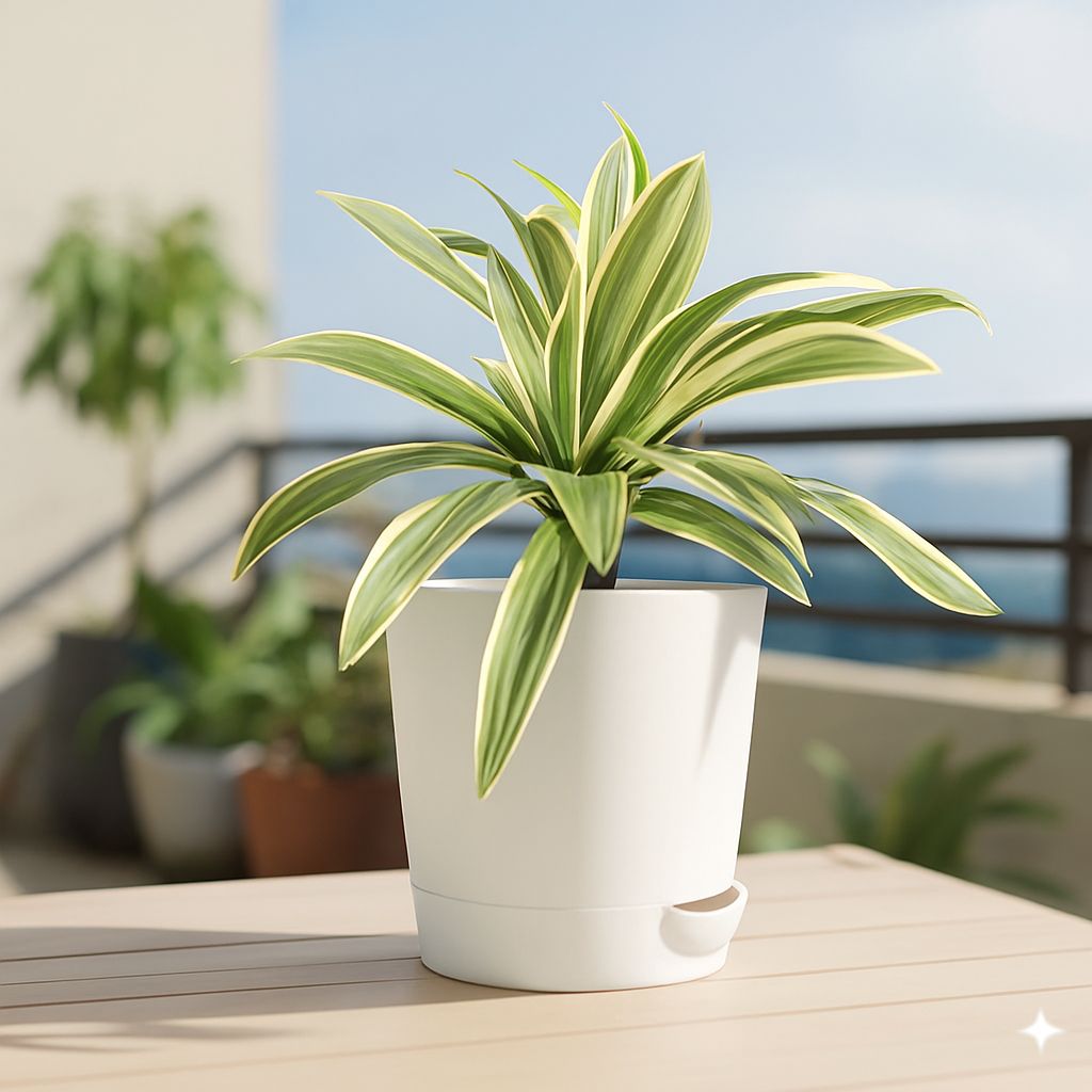 Song of India in 4 Inch White Florence Self Watering Pot